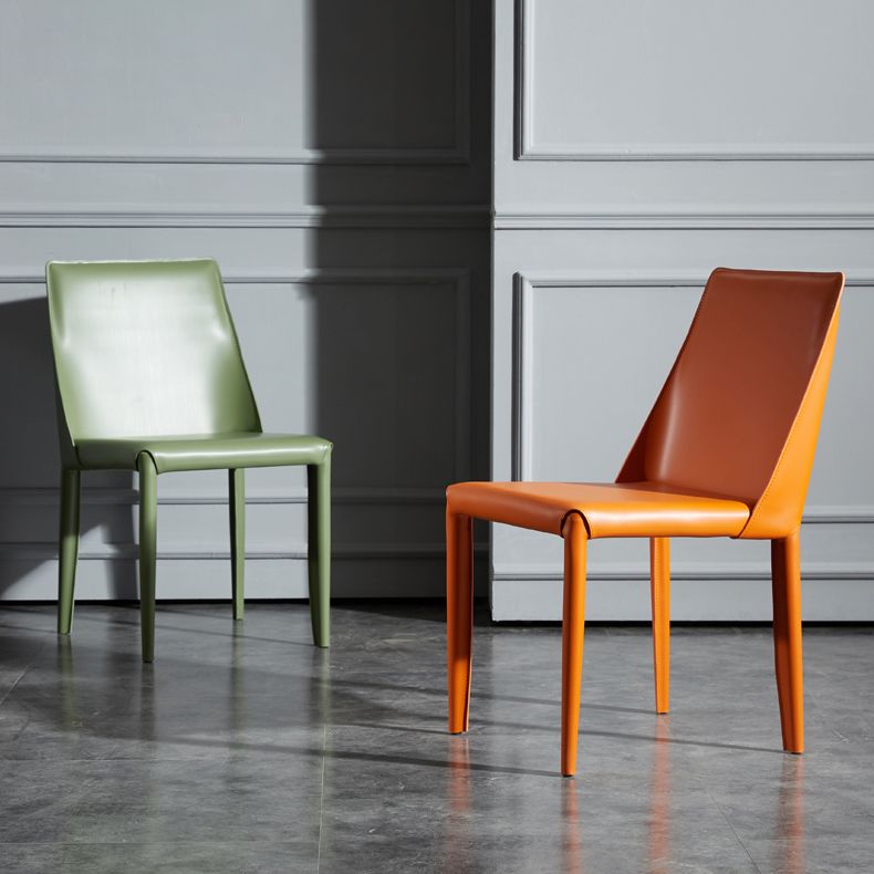Solid Back Armless Dining Chairs Indoor Leather Side Chairs with Metal Legs