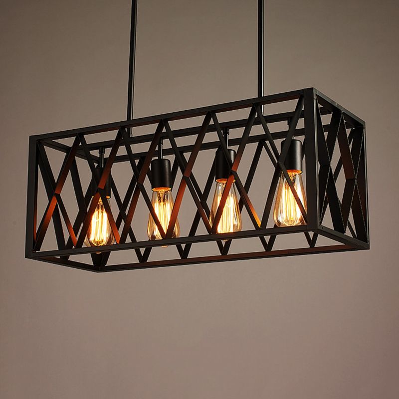 Metal Island Lighting Fixture Style Rectángulo Black Rectange Restaurant Light Hanging Island Light