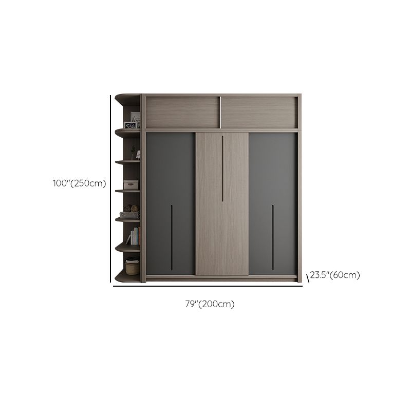 Grey Contemporary Storage Cabinet Faux Wood Cabinet with Sliding Doors
