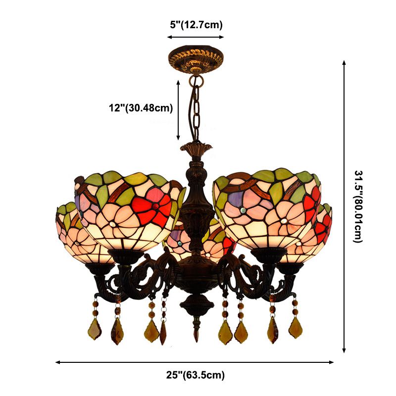 Lustre de style tiffany 5 lumières vitrail