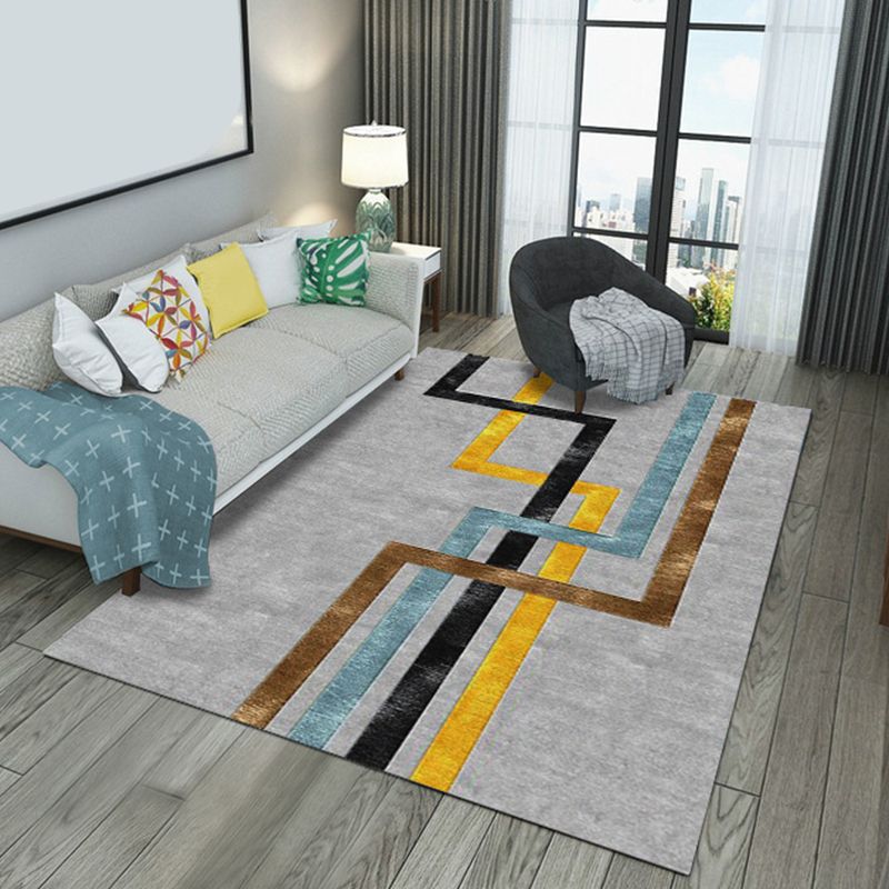 Modern Geometric Patchwork Rug Multi-Colored Polyester Carpet Non-Slip Backing Pet Friendly Machine Washable Rug for Lounge