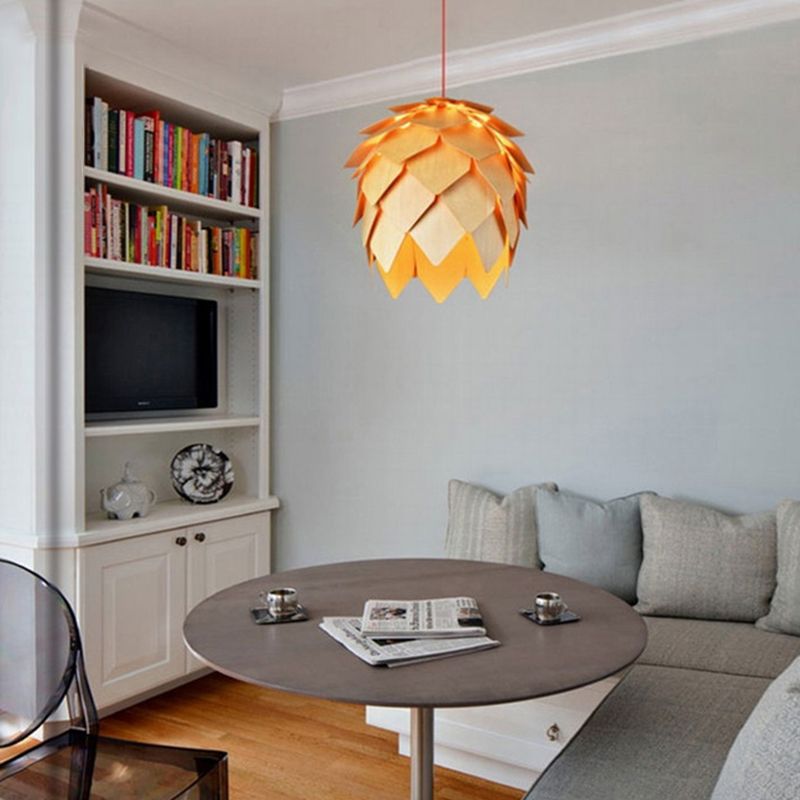 Pinecone Shaded Tea Room Suspension Lighting Wood Simplicity Pendant Light Fixture