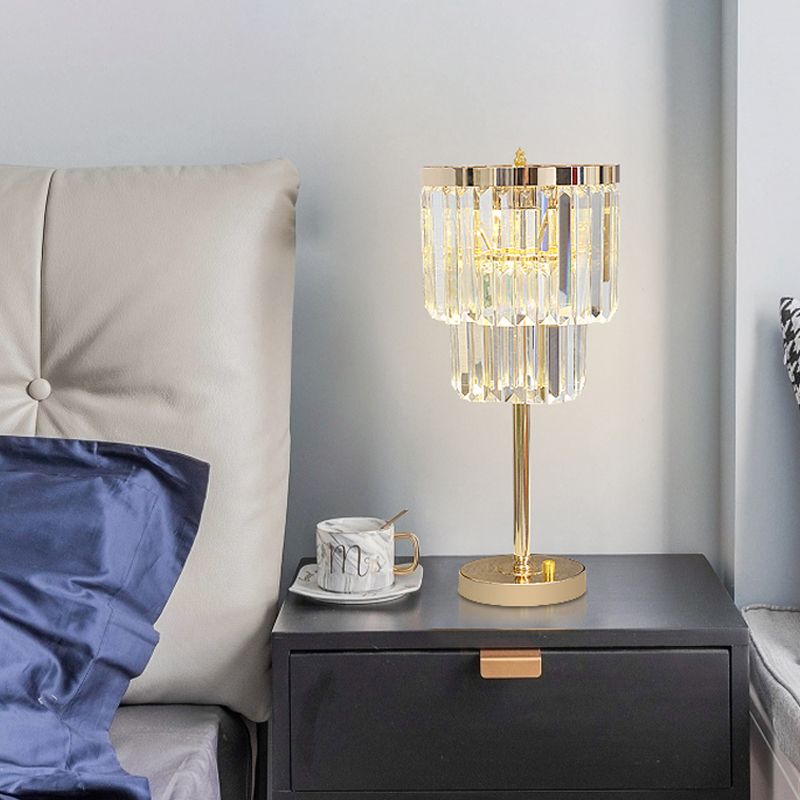 Lampazione del compito a LED modernista oro lampada da lettura a 2 strati con tonalità cristallo smussata
