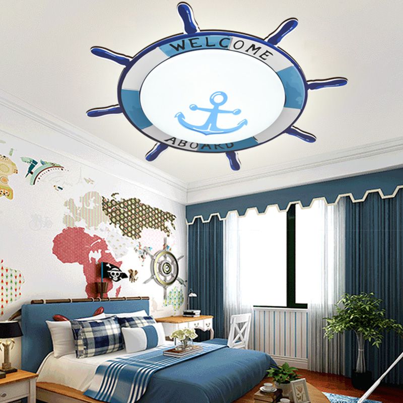 Plafonnier de chambre d'enfant, luminaire de Style méditerranéen, créatif, bateau de Pirate, gouvernail, chambre de garçon, lampe de chambre à coucher de dessin animé