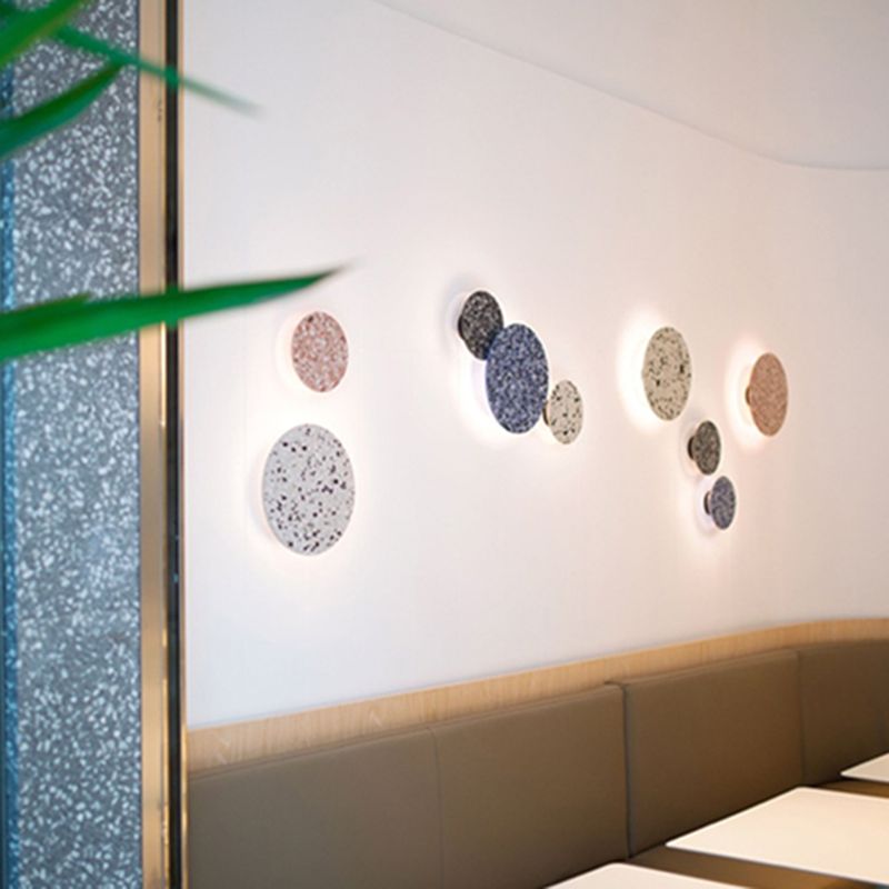 Nordic Style Marble Wall Light Geometry Round Led Wall Lamp with Stone Shade for Bedroom