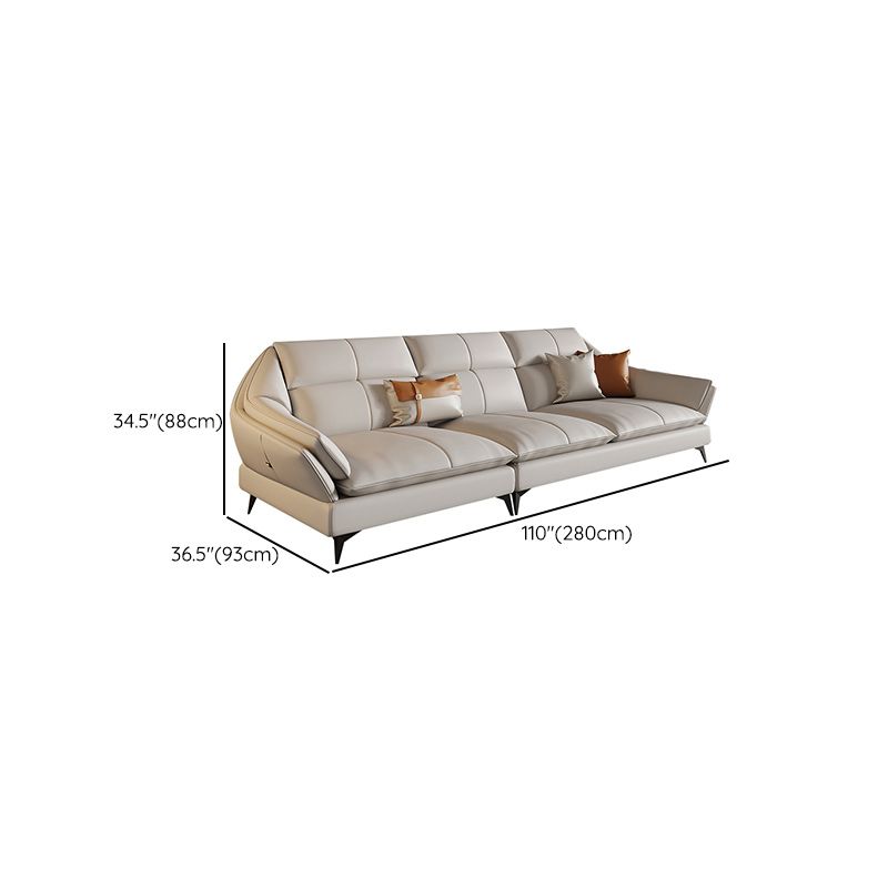 Scandinavian Sectional Sofa Pillowed Back Cushions White Leather Sectional