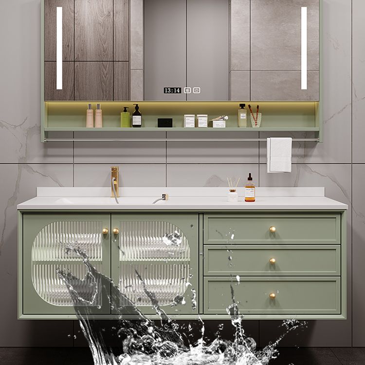 Modern Sink Vanity Solid Color Storage Shelves Wall Mount Bathroom Vanity Set