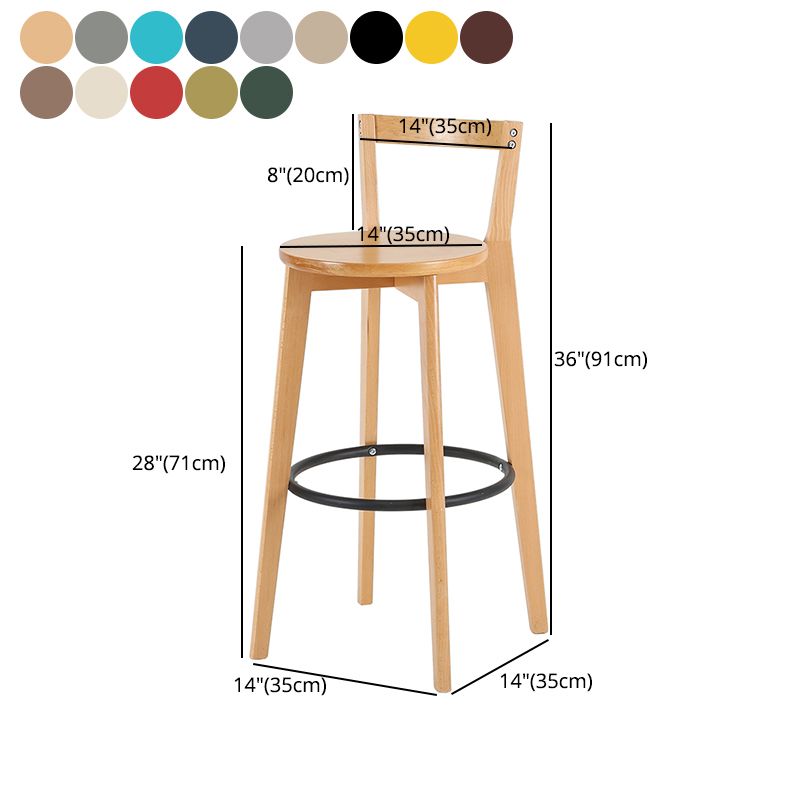 Taburete de bar de estilo industrial, asiento redondo con patas de madera con respaldo bajo para barra de cocina