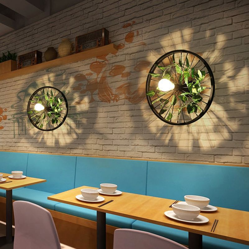 Plant Flower Wall Mount Light Metal Wheel Wall Mounted Light Fixture for Restaurant
