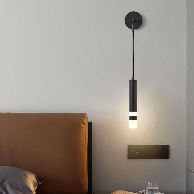Röhrchenförmige LED -Wandlampe Postmoderne Metall -Nacht -Lesen Wandleuchte mit einstellbarem Kabel