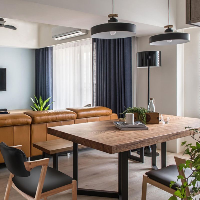 Rectangle Table  Industrial Solid Wood Top Dining Table with Metal Base