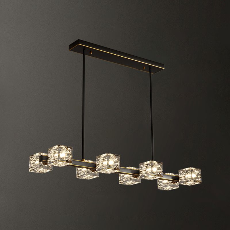 Modern Style Simple Island Pendant Geometric Shade Crystal Island Light for Restaurant