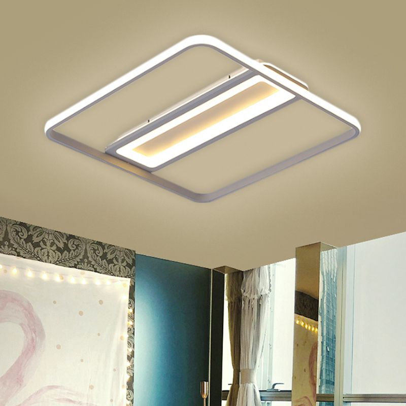 Rectangle and Square Plastic Flush Ceiling Light Nordic 16"/19.5" W LED White Flushmount Lighting, Warm/White Light