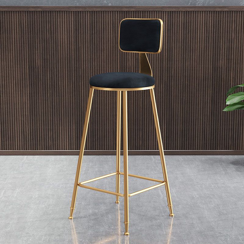 Glam Round Bar and Counter Stool Low Back Stool with 4 Legs in Gold