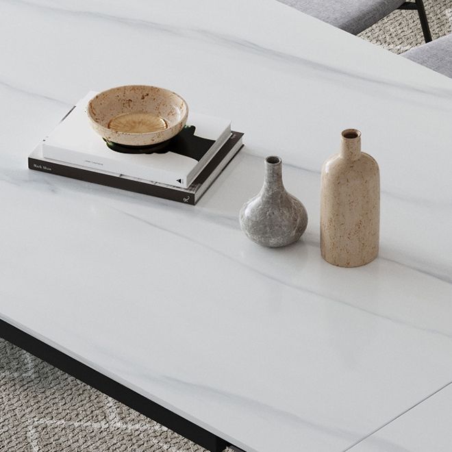 Modern 1/2/5/7/9 Pieces Dining Room Table Rectangle Stone Furniture in White