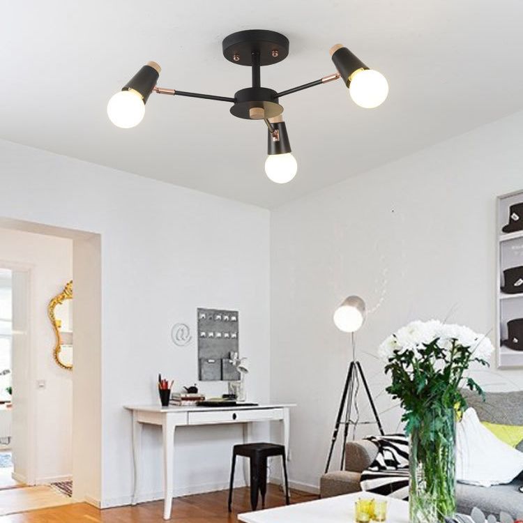 Industrial Multi-Light Ceiling Light Wrought Iron Semi Flush Mount for Living Room
