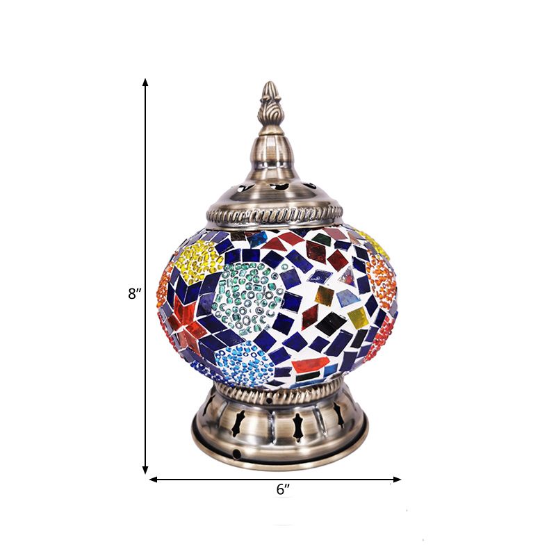Globe Lampe de table de chevet en vitrail marocain à 1 lumière pour chambre à coucher, bronze