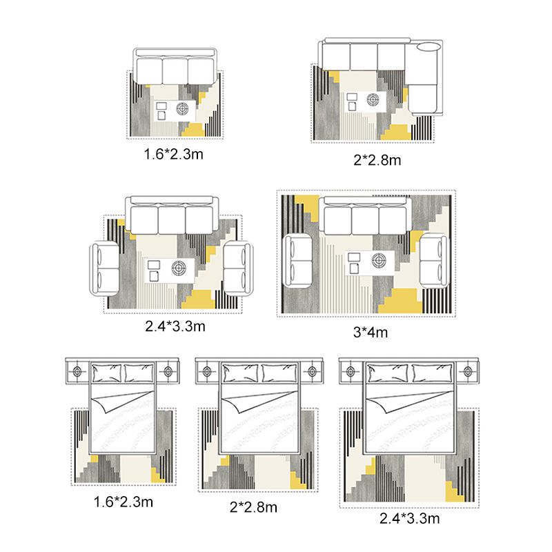 Grey Modern Area Carpet Geometric Pattern Polyester Area Rug Stain Resistant Rug for Living Room