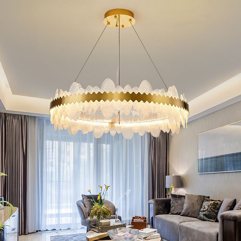 Luz de techo minimalista de vidrio ondulado LED de vidrio ondulado de la sala de estar en oro