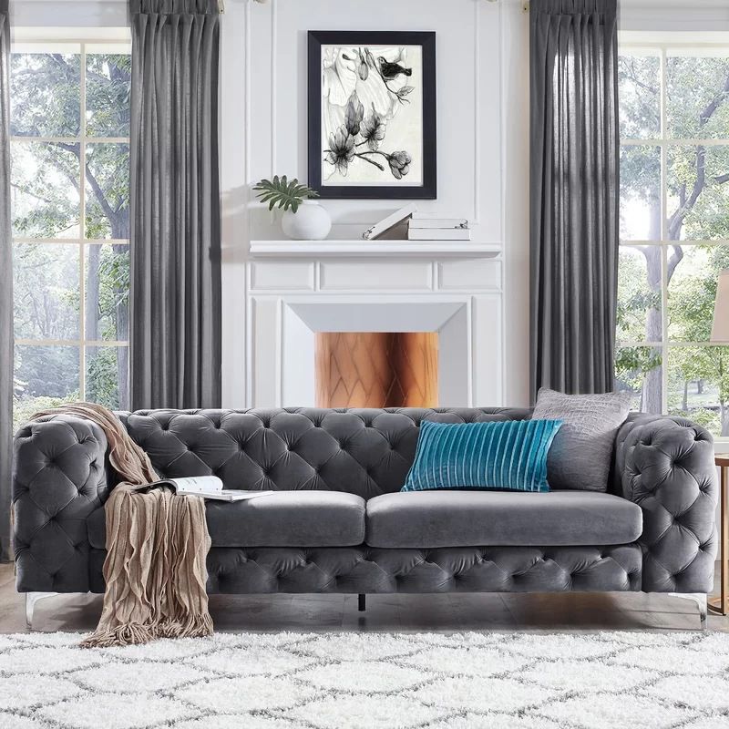34.64" Wide Tuxedo Arm Sofa Velvet Sofa withTufted Split-Back for Living Room
