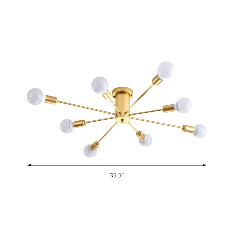 Gold Starburst Ceiling Mounted Chandelier Contemporary Metal 6/8/10 Heads Bedroom Flush Mount Light