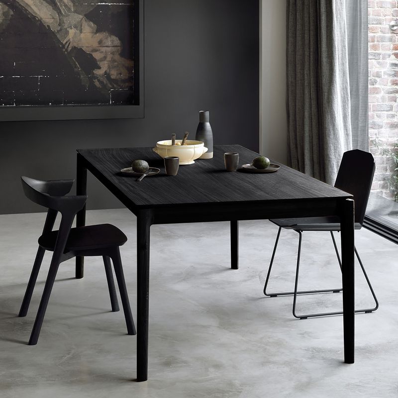 Rectangle 4 Legs Industrial Dining Table Black Fixed Table of Solid Wood