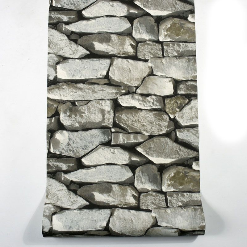 Cobblestone and Rock PVC Wallpaper Water-Resistant Non-Pasted Industrial Wall Covering