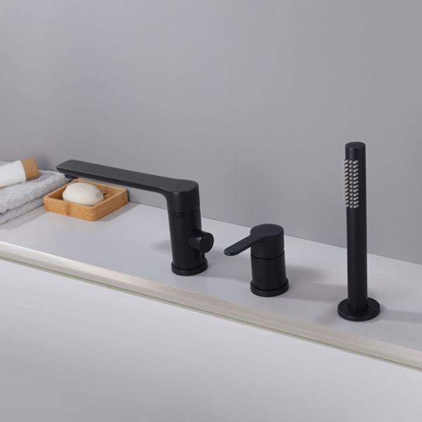 Modern Deck Mounted Metal Freestanding Tub Filler Low Arc Freestanding Faucet in Black