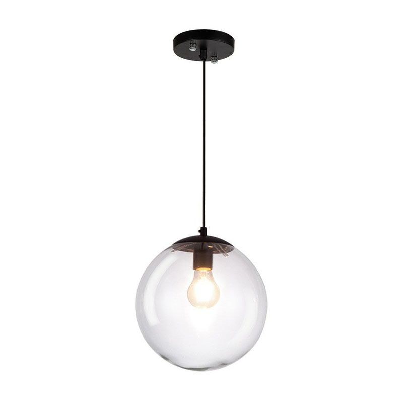 Spherical Pendant Light Simplicity Clear Glass 1-Bulb Black Suspended Lighting Fixture