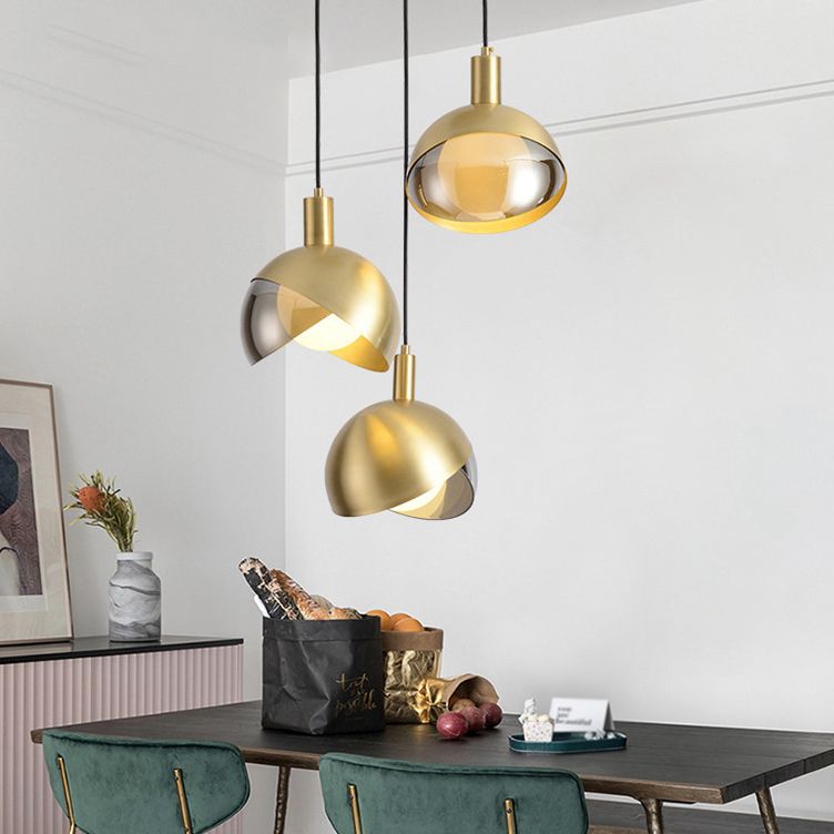 Lámpara colgante de oro de vidrio en moderna luz colgante de globo de hierro estilo lujo para comedor