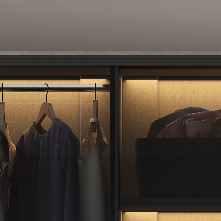 Contemporary Style Glass Wardrobe Cloth Rod Included Wardrobe Closet for Home