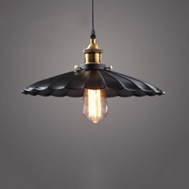 Metal Shaded Pendant Ceiling Light Farmhouse Restaurant Hanging Pendant Light in Black