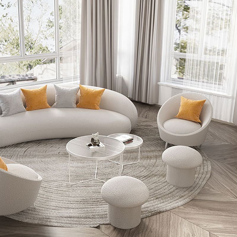 Contemporary Living Room Fabric Tuxedo Arm Cushions White Seating