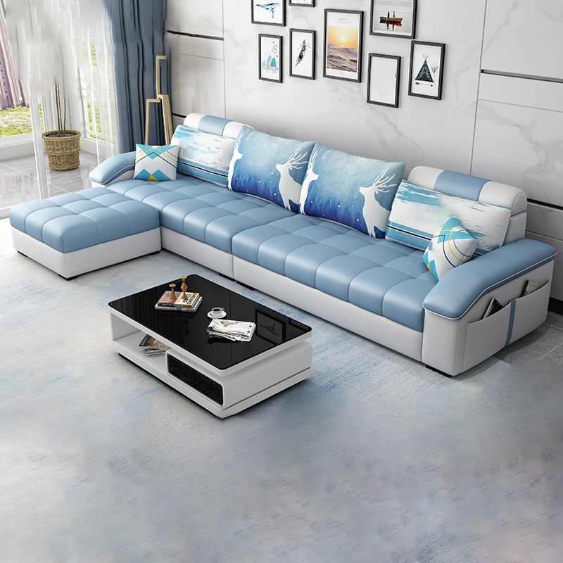Sloped Arms Faux Leather and Cotton Blend Sectionals Sofa for Four People
