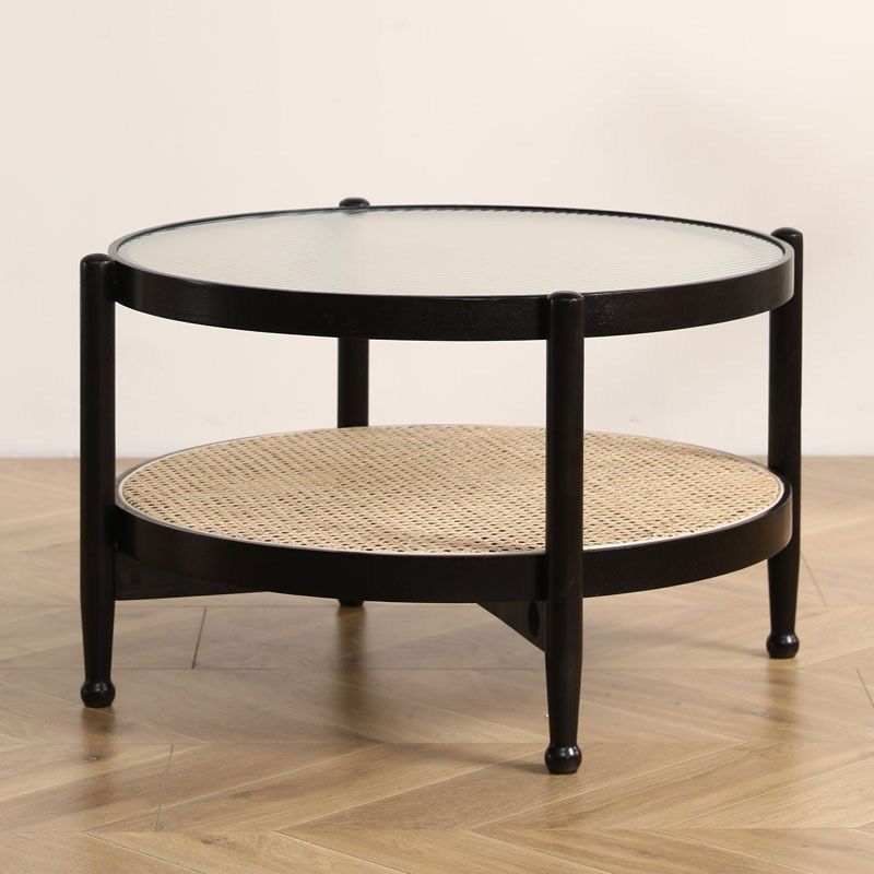Glass-Topped Coffee Cocktail Table with Shelf Contemporary 4 Legs Coffee Table