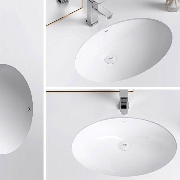 Modern Bathroom Sink Pop-Up Drain Porcelain Solid Color Oval-Shape Vessel Lavatory Sink