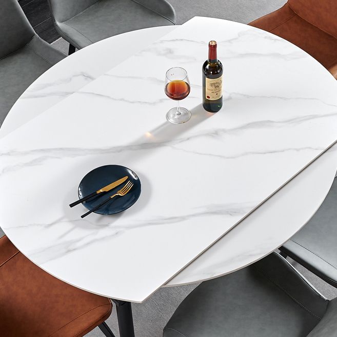 Simplicity Style Stone Dining Table Round Drop-Leaf Table with 4-foot