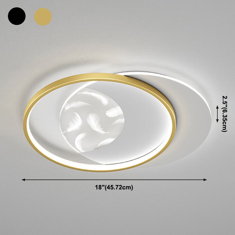Acrylic Circular LED Flush Mount in Modern Simplicity Iron Feather Ceiling Light for Bedroom