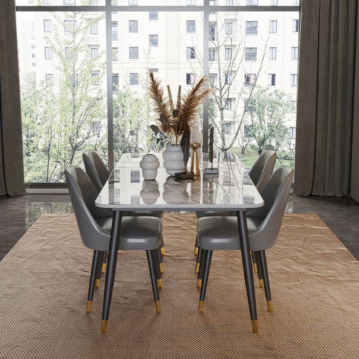 Modern White 72 in Marble Counter Table Rectangle Dining Table for Kitchen