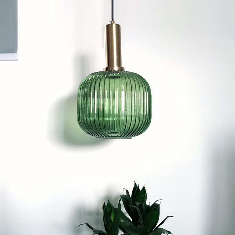 Zeitgenössischer geblasener Rippenglas Anhänger Licht 1 Lichthänge Anhänger Beleuchtung für Schlafzimmer
