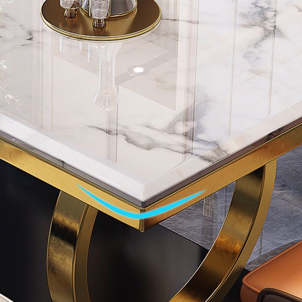 Mesa de comedor de mármol de lujo para mesa rectangular de restaurantes con pedestal de metal dorado