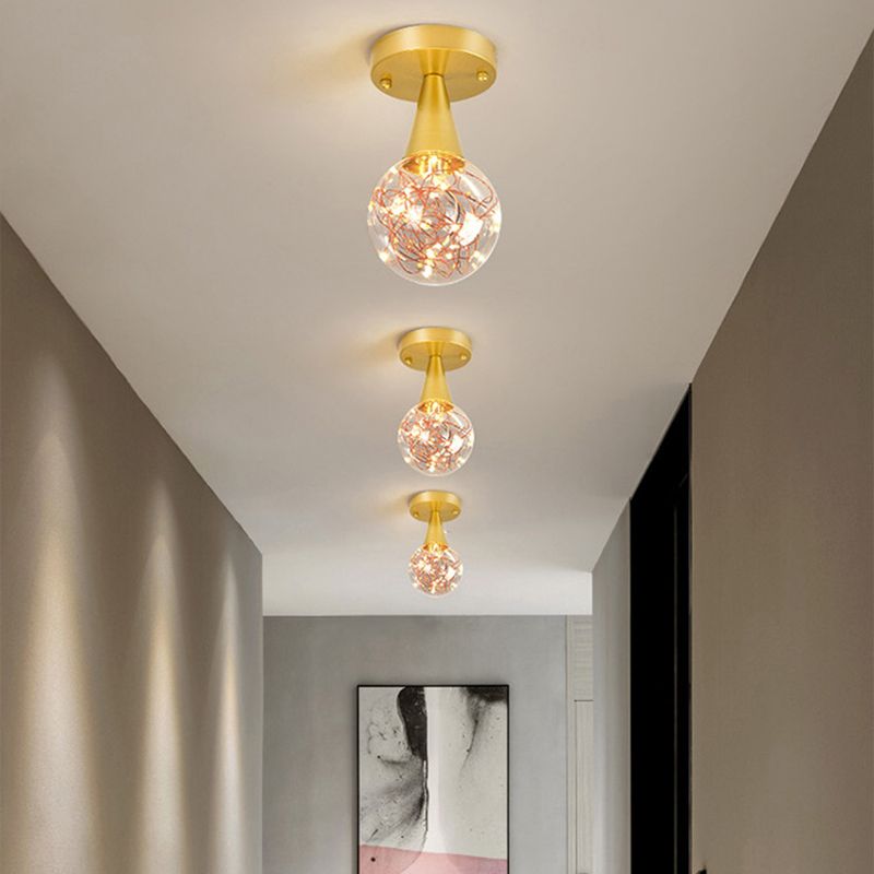 Modern Gold Ceiling Lighting Glass Semi Flush Mount for Hallway