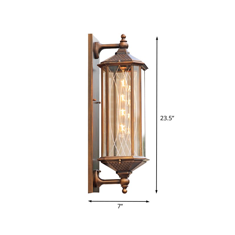 Lodges Rectangle Wall Sconce 1-Head Clear Glass Wall Mounted Lighting in Brass with Double Arm