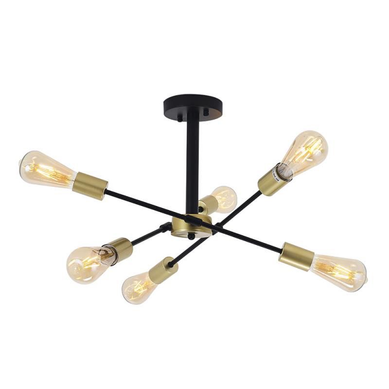 Radial Shape Flush Ceiling Lights Modern Style Metal 6 Light Flush Mount Fixture in Black