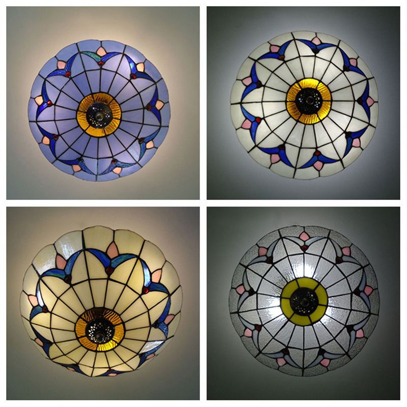 Living Room Ceiling Lights Rustic Style 10"/12" Inch Dome Flush Mount Light Fixture with Jewel Decoration in White/Beige/Blue/Clear