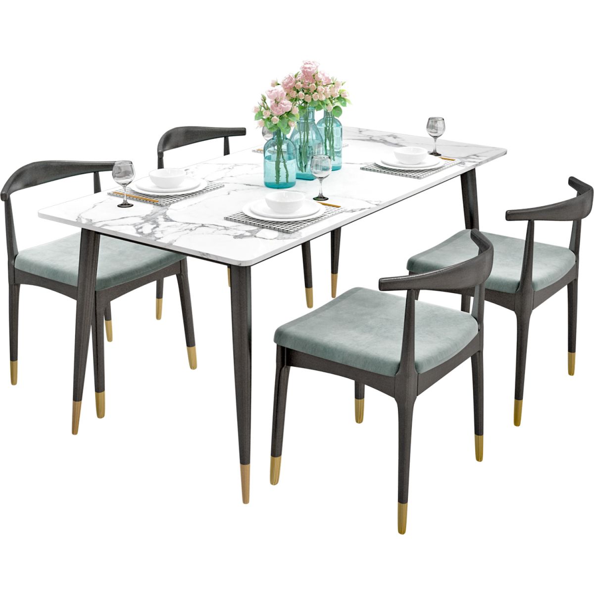 Sintered Stone White Dining Table Glam Style 4 Legs Table for Dining Room