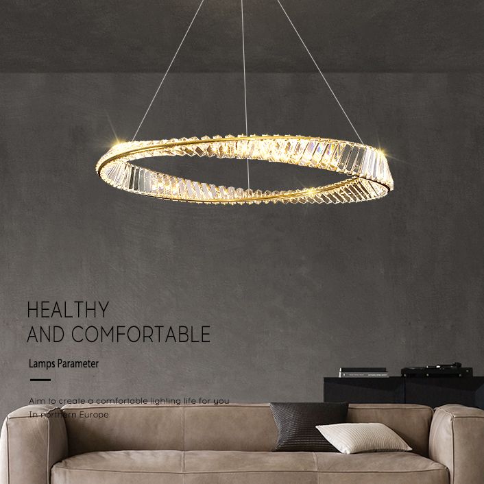 Twist Circular Carousel LED Pendant Lamp Modern Minimalist Prismatic Crystal Living Room Hanging Ceiling Light