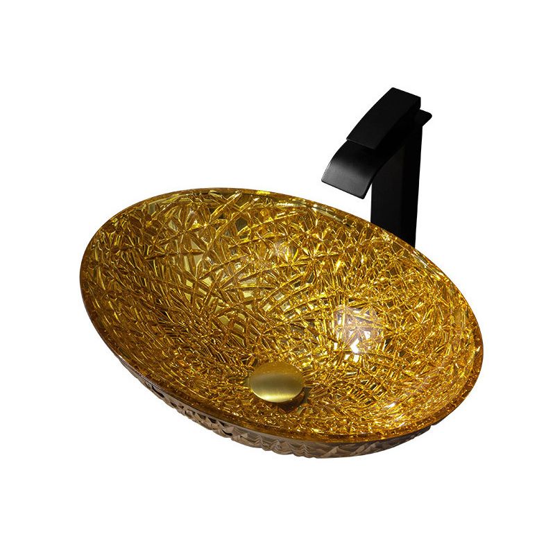 Creative Oval Bathroom Sink Glass Vessel Lavatory Sink with Pop-Up Drain