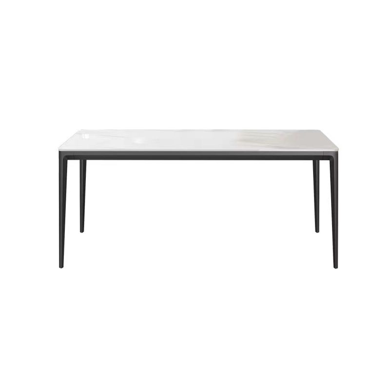 Modern Minimalist White Stone Top Black Base Dining Room Table with 4 Legs Base