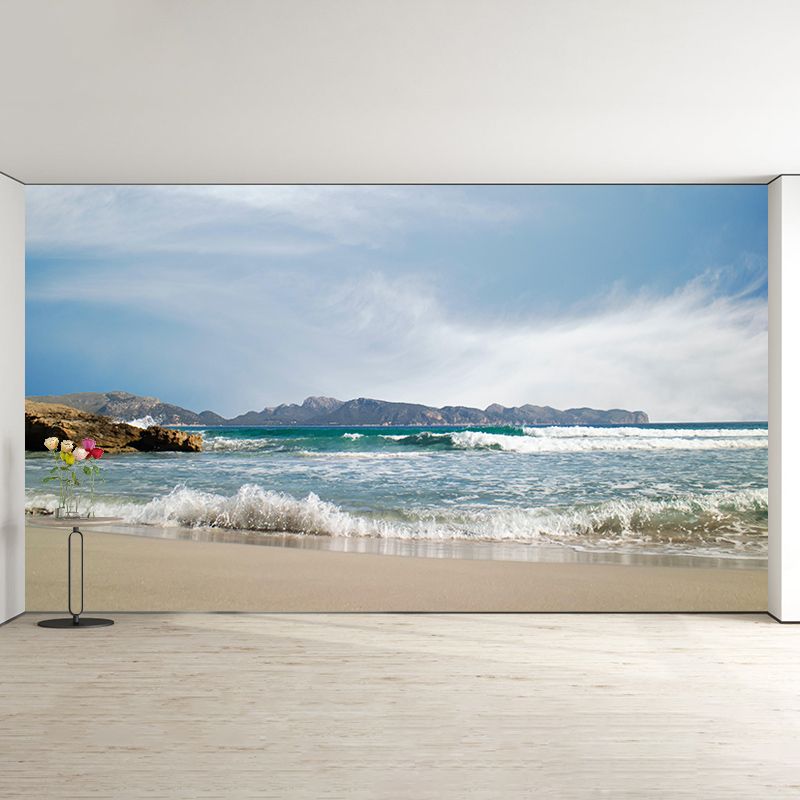 Customized Endless Sea Mural Stain Resistant Soft Color Wall Art for Bathroom